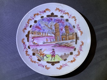 Een Chinees famille rose 17-delig theeservies in Meissen-stijl met verguld decor, Qianlong